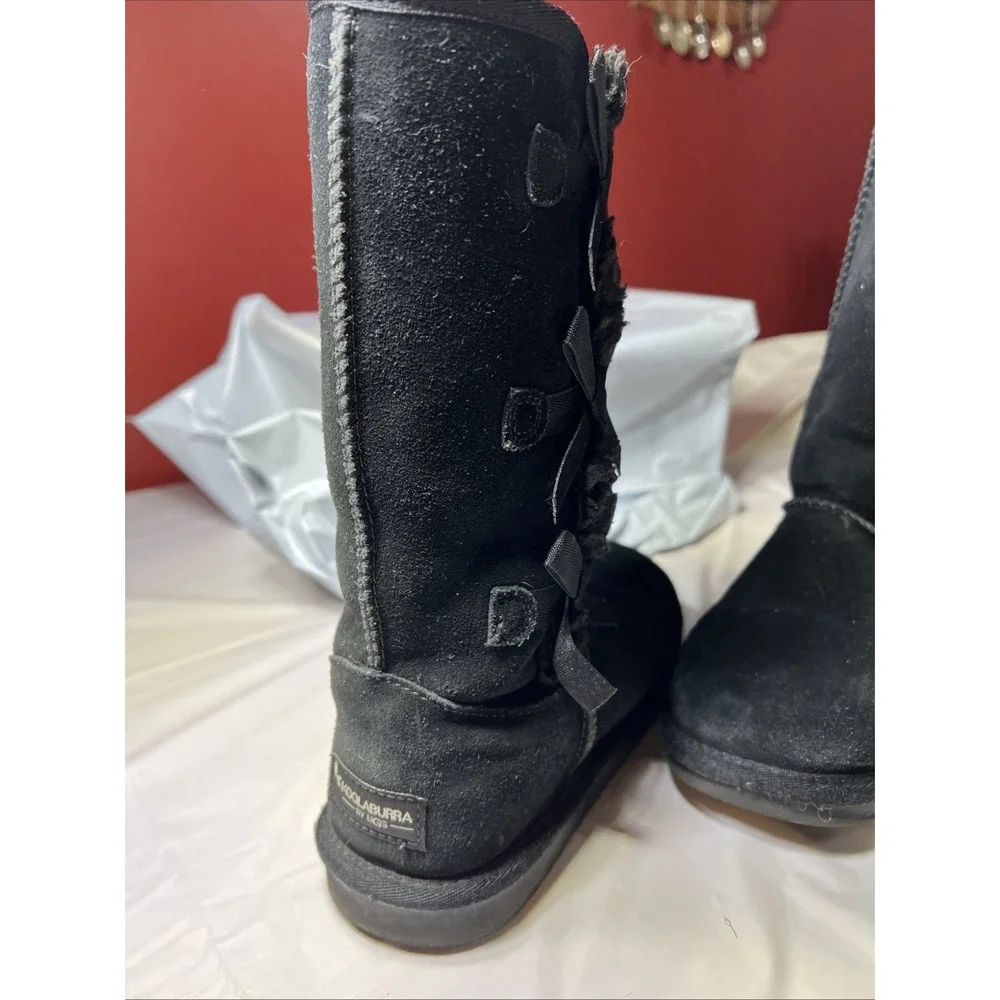 KOOLABURRA BY UGG VICTORIA TALL FAUX FUR BOW SUEDE BLACK WINTER SNOW BOOTS SZ 4